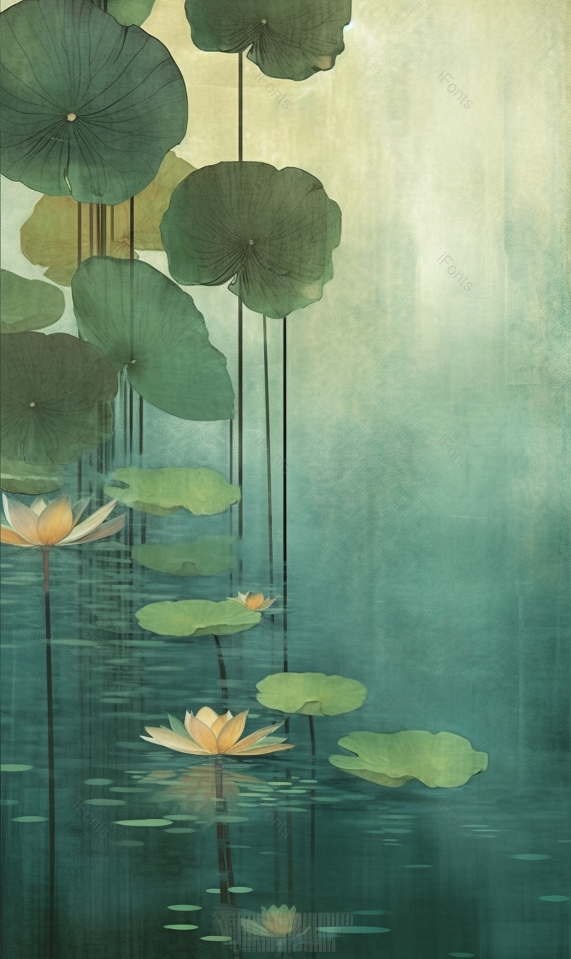 绿色中国风荷塘荷叶荷花做旧手绘插画背景,插画/手绘图,插画/手绘图库,插画/手绘图下载,插画/手绘